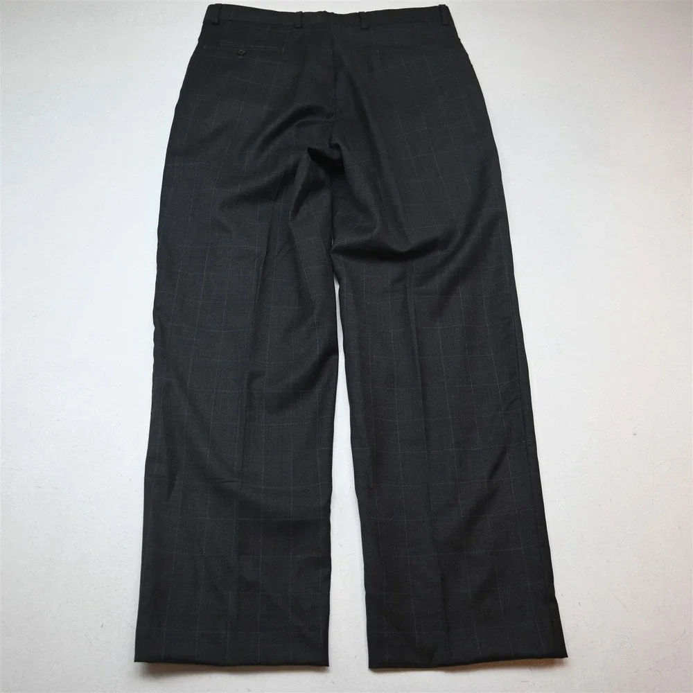 Jos A Bank 41L 34x32 Gray Windowpane 100% Wool Mens Jacket Pants Suit